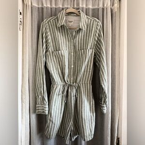 Abercrombie & Fitch Green and White Striped Longsleeve Women's Romper Size M